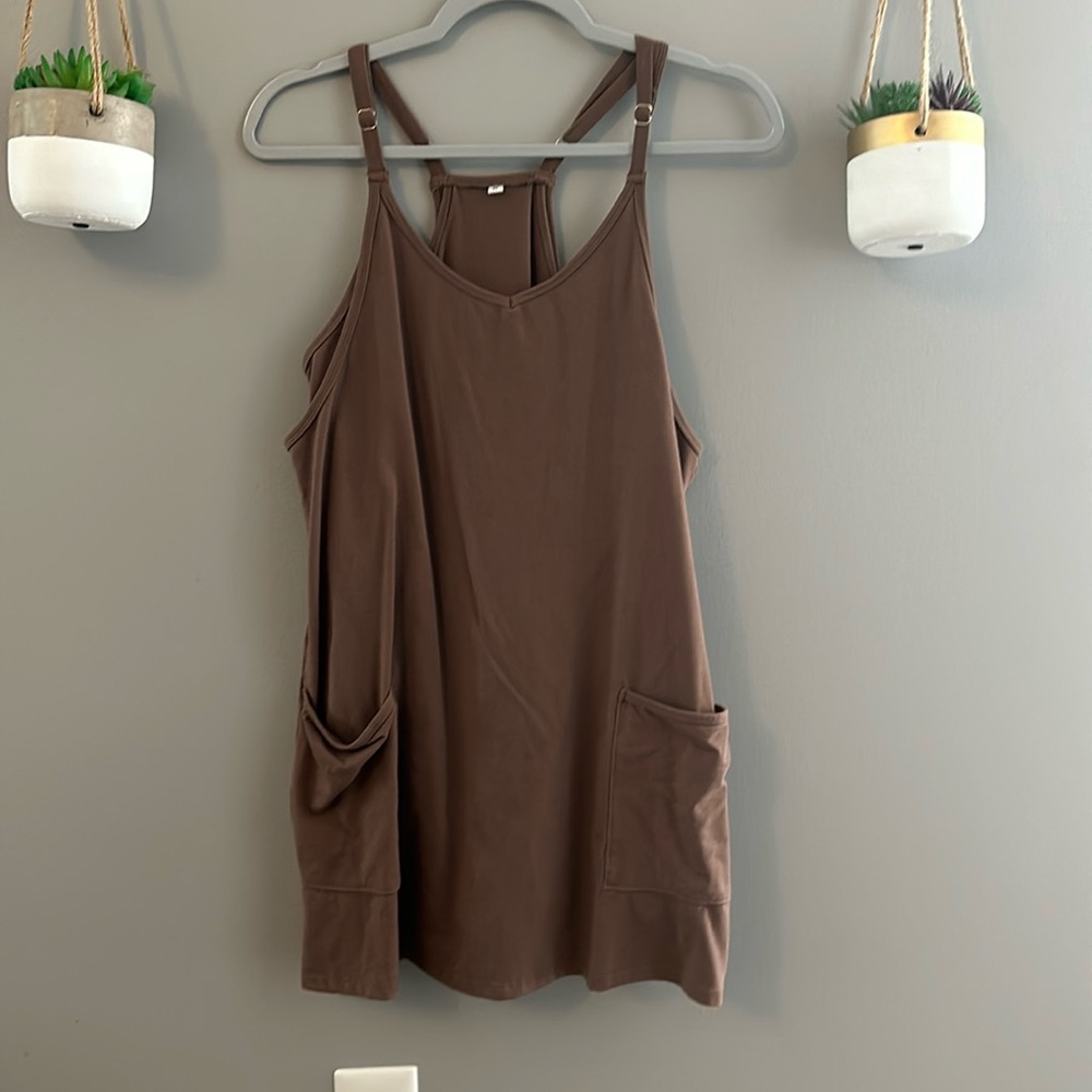 Brown Pocket Front Dress With Shorts
